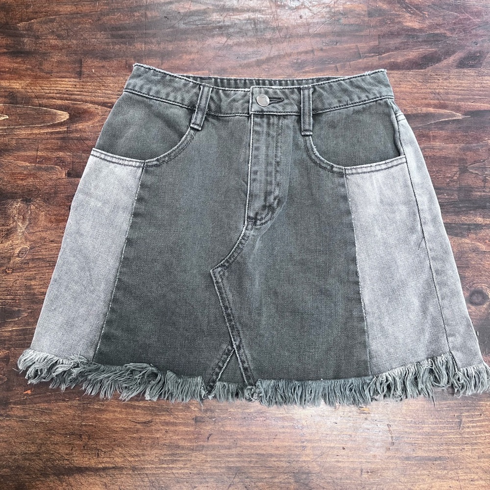 Free People Two-Tone Fringed Denim Skirt